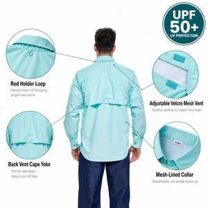 Chemise <span class=keywords><strong>de</strong></span> pêche à manches longues pour homme, protection solaire UPF50+, velcro réglable, maille respirante, multi-poches, chemise <span class=keywords><strong>de</strong></span> pêche en plein air, logo personnalisé - Product Image 6
