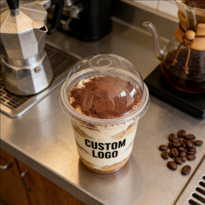 Gobelets à dessert en plastique transparent à paroi simple personnalisés de 8 oz et 9 oz avec couvercles, diamètre 90 mm, personnalisation du logo par impression UV - Product Image 6