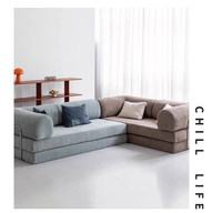 Canapé-lit compact 3 places en L, style Mid-Century Modern, en tissu microfibre velours côtelé et mousse, entièrement démontable et lavable, pour un intérieur épuré