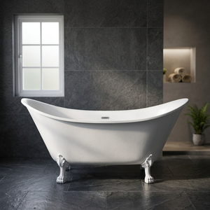 Baignoire autoportante ovale de luxe en fonte blanche avec pieds pour hôtel et maison, modèle CH-799 - Indian Home Crafts Uttar - Product Image 3