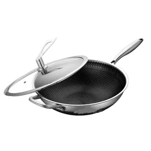Accept Customized Three-layer Steel Stainless Steel Wok 304 Non-stick Pan And Pan Set Wholesale Gifts