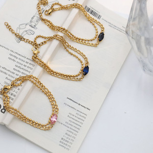 Double Layer Chain Rhombus Zircon Bracelet For Women 18k Titanium Steel Jewelry Gift Geometric Design Bezel Setting - Product Image 2
