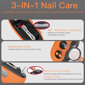 Coupe-ongles électrique 3-en-1 Jumon avec tête brevetée à 4 lames, loupe et écran numérique affichant la batterie, rechargeable, pour seniors - Product Image 2