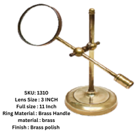 Loupe de bureau moderne finition laiton, lentille de 4 pouces, support en métal sculpté, poignée en bois, logo personnalisé, objet de collection LIMITLESS HUNCH