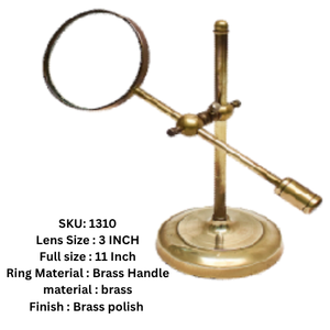 Lupa de Escritorio con Acabado de Latón Vintage, Lente de 4 Pulgadas, Soporte de Metal Tallado, Mango de Madera, Logotipo Personalizado, Coleccionable - Product Image 3
