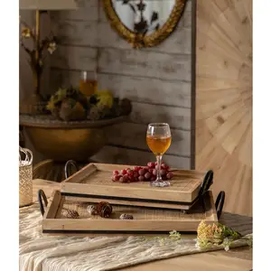 Vassoio rettangolare rustico con manici vassoi per tavolino da caffè per tavolino vassoi da portata in legno tavolo in rattan per la decorazione domestica