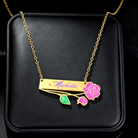 Cadeau personnalisé pour la fête des mères, collier barre en forme de rose, nom gravé sur mesure, acier inoxydable, bracelet assorti, ensemble de bijoux