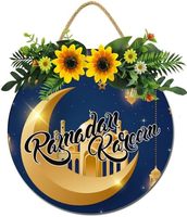 Ramadan Kareem Eid Mubarak Décoration de porte en bois style Art Déco, Ornement lune, Plaque de bienvenue à suspendre
