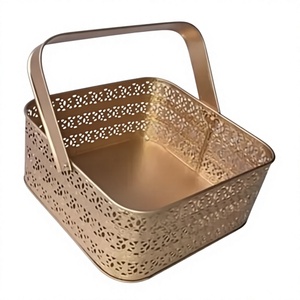 Metal Wire Kitchen Storage Picnic <b>Basket</b> With Gold Plating Rectangle Shape Unique Design <b>Large</b> Size <b>Basket</b> for Living Room - Product Image 2