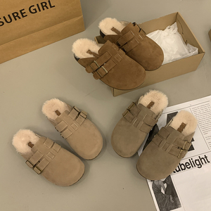 Baotou รองเท้าแตะครึ่งข้อสำหรับผู้หญิง, รองเท้าแตะขนปุยหิมะสองชิ้นรองเท้าแตะพื้นหนา Birkenstocks ใหม่ฤดูใบไม้ร่วงและฤดูหนาว - Product Image 5