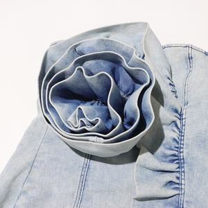 OUDINA-Vestido vaquero corto con cremallera plisada y volantes para mujer - Product Image 5