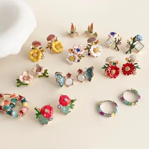 Emaille Öltropfen Blume-Ohrringe feminin klein frisch süßes Design Ohrringe Super-Fee Ältesinn-Ohrringe Großhandel