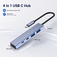 Hub USB 3.2 Gen 2 10 Gbps 4 en 1 en aluminium, adaptateur de station d'accueil haute vitesse avec 2 ports USB C et 2 ports USB A pour ordinateur portable