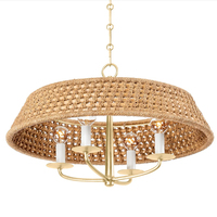 Lustre suspendu en rotin tressé doré à 4 lumières pour salle à manger et chambre à coucher