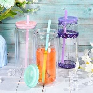 BPA FREE Custom 16Oz <b>Mason</b> <b>Jar</b> Double-Layer <b>Plastic</b> Snowball Water Tumbler Cup With Hole at the Bottom Silicone Plug - Product Image 5