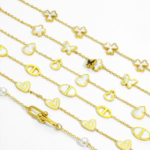 JUSNOVA Bracelet Charme Vintage Cœur Mode en Chaîne Maille Forçat Plaqué Or 18K Ajustable Acier Inoxydable - Product Image 3