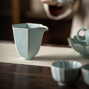 Ru Ware Hexagonal Fair Cup Ceramic <b>Tea</b> <b>Set</b> With Crackle Glaze For Kung Fu <b>Tea</b> Serving - Product Image 1