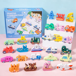 Wholesale Creative Wooden Building <strong>Blocks</strong> Children's Early Educational Cartoon <strong>Alphabet</strong> Puzzle Toys Animal Dinosaur Traffic - Product Image 3