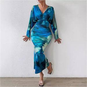 فستان ضيق بفتحة رقبة V مطوي للنساء مثير نحيف فساتين حفلات طويلة للنساء لف قوانغتشو - Product Image 2