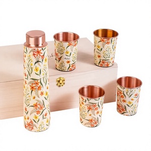 Bouteille d'eau en cuivre pur de qualité supérieure 1L Design Mandala Art Meena Bouteille en cuivre de designer Bouteille en cuivre avec impression Mandala - Product Image 1