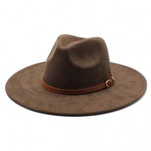 Sombrero Fedora de Poliéster/Algodón con Borde Cubierto y Diseño Liso para Hombre, Venta al por Mayor, Ala Ancha Plana, Estilo Mexicano Panamá, para Fiestas al Aire Libre y Pesca - Product Image 1