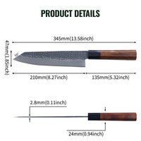 Couteau de cuisine Kiritsuke japonais en acier Damas à 67 couches, avec manche en bois de Bubinga et texture martelée, couteau de chef Damas personnalisé