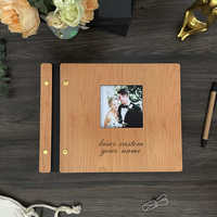 Livre d'or de mariage personnalisé vierge, élégant, en bois, avec album photo souvenir et couverture rigide