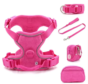 Ensemble personnalisé de laisse, collier et harnais pour chien en velours côtelé 2025, sac banane classique pour la promenade + distributeur de sacs à excréments - Product Image 2