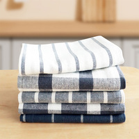 Serviette de cuisine en tissu doux de haute qualité, série bleue, à carreaux, teinte en fil, pour la maison, serviette de table, avec logo personnalisé