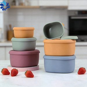 Silicone <b>Lunch</b> Box <b>Set</b> 200ml 300ml 600ml Round With Lids Microwave Safe Food Storage Travel Bento Container - Product Image 1