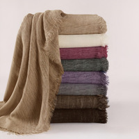 Hijab de luxe en viscose douce malaisienne, foulard uni à franges, châles en rayonne froissée, hijabs tie-dye pour femmes musulmanes