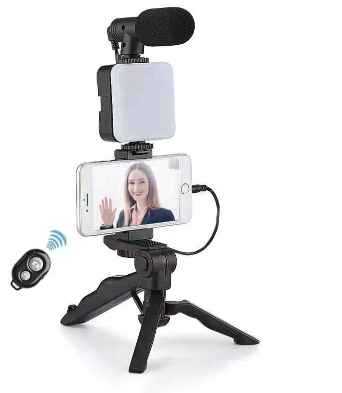 Vlog Beginners Smartphone Phone Video Kit,Led Light Microphone Tripod Hands Free Blog Camera Travel Video Lighting Kit
