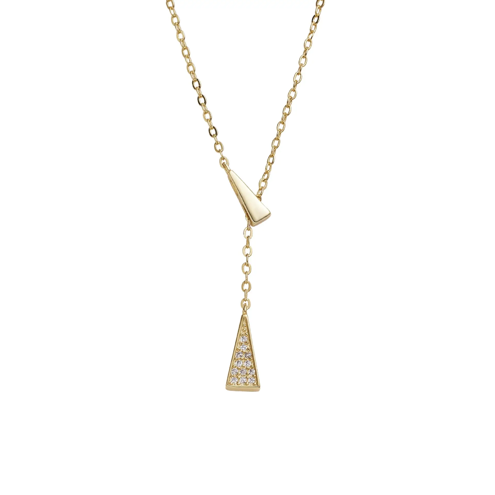 Collares Para Mujer Minimal Gold Plated Triangle Pendant Necklace New Design Summer Gift Long Tassels Letter V Necklace