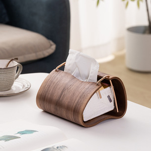 Caja de pañuelos de madera de nogal, diseño moderno, almacenamiento extraíble conveniente para uso en el hogar, la oficina o el escritorio - Product Image 3