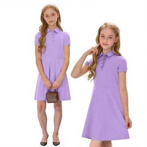 Robe Polo Uniforme Fille à Manches Bouffantes Volants Boutonnée Coupe Skater en Coton Tricoté - Product Image 3