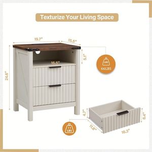 <span class=keywords><strong>Table</strong></span> de chevet moderne blanche avec station de recharge, <span class=keywords><strong>table</strong></span> de chevet cannelée de 20 pouces pour chambre à coucher avec 2 tiroirs, <span class=keywords><strong>table</strong></span> d'appoint en MDF - Product Image 3