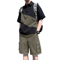 Ensemble décontracté d'été pour hommes, coupe ample, respirant, tricoté, color block, polo et short cargo 5 points – Vente en gros personnalisée