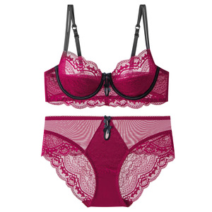 Conjunto de Lencería de Encaje para Mujer al por Mayor, Elegante Sujetador con Aros y Braguita, 2 Piezas, Tallas Grandes, Lencería Sexy para Mujer, OEM ODM - Product Image 4