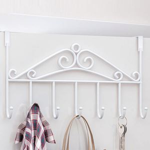 7 Hooks Iron Hook Over Door Metal Hanger <b>Bracket</b> Towel Hat Coat Hooks <b>Hanging</b> Storage Rack Overdoor Organizer Accessories - Product Image 2