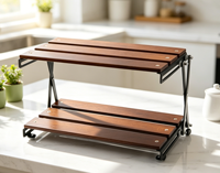 Table pliante en bois massif et acier inoxydable - Design moderne léger et portable pour le camping en plein air, la cuisine, les pique-niques et la plage