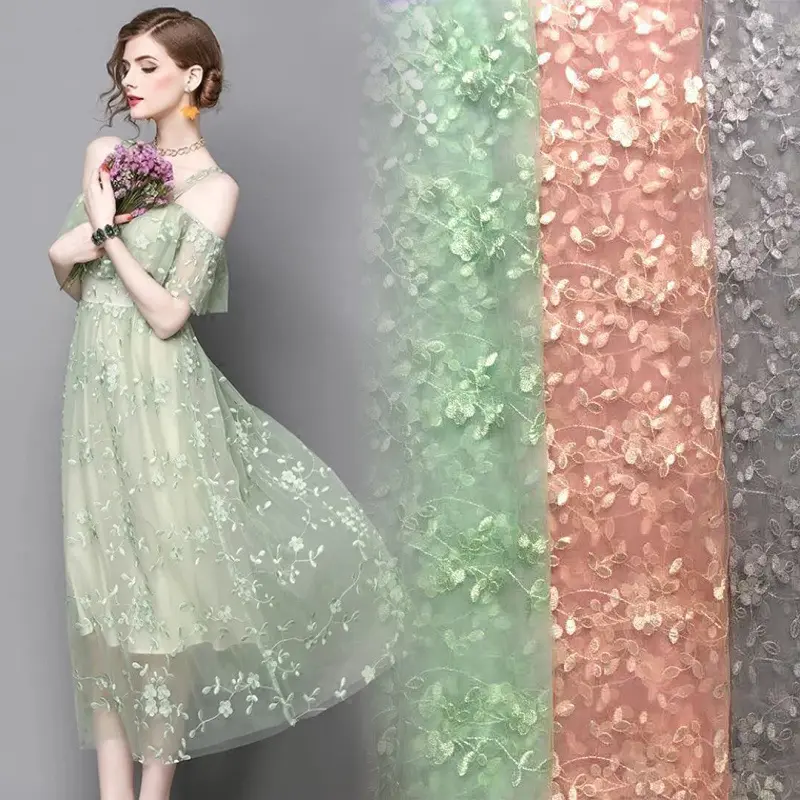 Thiết kế mới Flock Tulle vải đổ xô lưới vải cho ăn mặc Hoa đổ xô vải tuyn vải