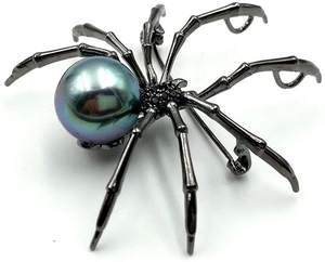 女性のためのファッションビクトリア朝の黒の真珠とマイクロスパイダーブローチ - Product Image 5