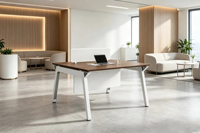 Poste de travail modulaire moderne pour 2 personnes en fer, bureau de partage pour entreprise avec gestion des câbles et panneau de modestie perforé