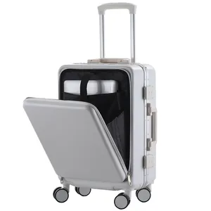 豪华热卖前开设计旅行防抱死制动系统 + 电脑手提手推车白色行李箱旅行包女行李箱