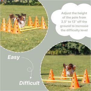 Hunde-Agility-Hürden-Set mit Höhenverstellbarer Querstange für Anfänger & Fortgeschrittene 6 X Kegel, 3 X Agility-Stangen - Product Image 5