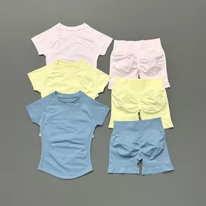 Conjunto Deportivo de 2 Piezas para Mujer, Top de <span class=keywords><strong>Manga</strong></span> Corta <span class=keywords><strong>sin</strong></span> Costuras, Shorts Levanta Glúteos, para Entrenamiento, Fitness, Running, Yoga - Product Image 2