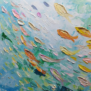 Personnalisé en gros fait à la main Style dessin animé écologique grande toile oeuvre couteau école de poisson <span class=keywords><strong>peinture</strong></span> à l'huile <span class=keywords><strong>Art</strong></span> mural - Product Image 5