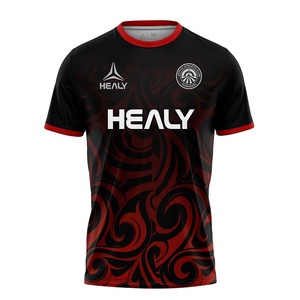 Maglia Sportiva Traspirante 100% Poliestere con Collo a Girocollo, Jersey da <span class=keywords><strong>Calcio</strong></span> Personalizzata con Stampa, Uniforme da <span class=keywords><strong>Calcio</strong></span> di Alta Qualità con Motivo Nero e Rosso - Product Image 2