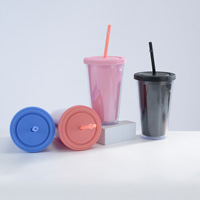 Venta al por mayor vendedor superior personalizado superventas 16oz vaso de plástico de doble pared taza de viaje tazas de café con pajita y tapa