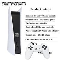 Nouvelle console de jeu TV GS5, boîte de jeu 8 bits avec 200 jeux classiques, sortie AV, station de jeu vidéo rétro GS5 avec deux manettes filaires